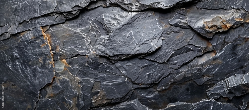 Stunning black slate texture or background on a dark grey background. Stunning black slate texture or background on a dark grey background.