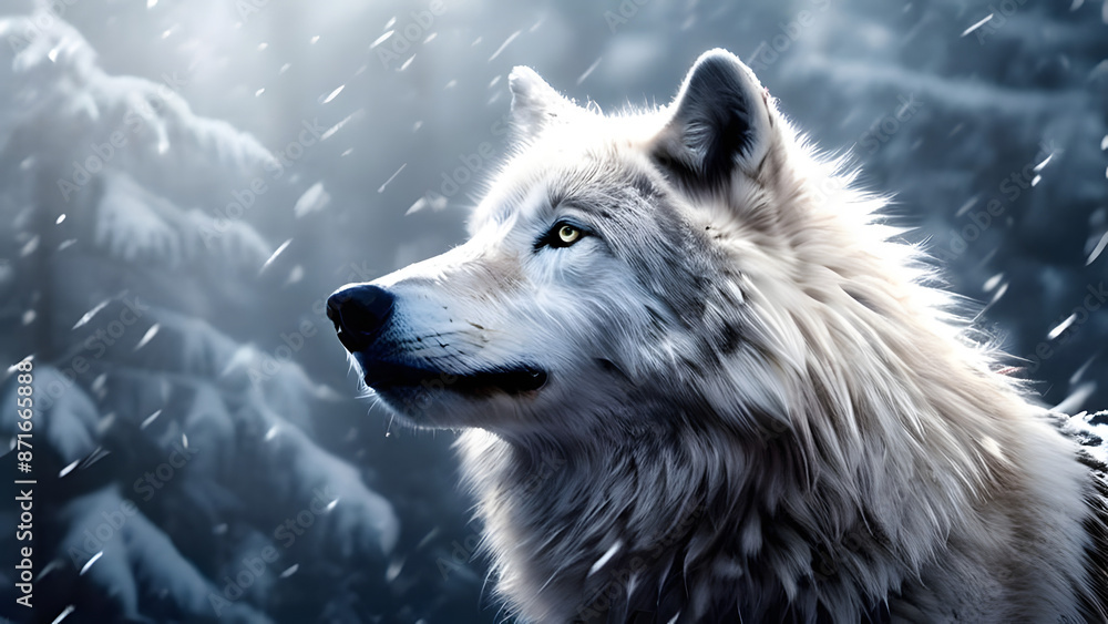 Obraz premium animal, white, wild, wolf, wildlife, nature, predator, head, background, mammal, isolated, fur, face, art, beast, graphic, carnivore, illustration, dog, lupus, winter, black, vector, portrait, snow, c