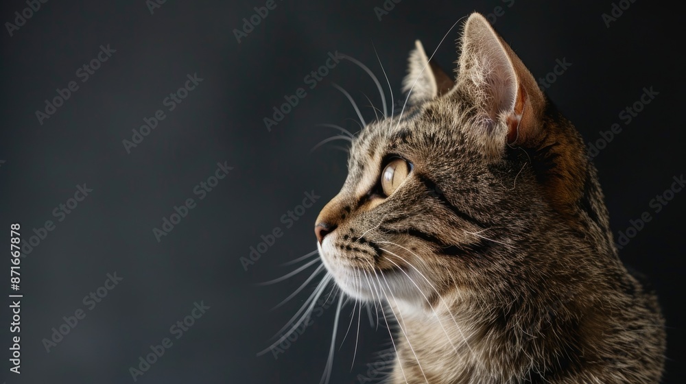 Obraz premium Charming feline against dark backdrop close up with room for text Adorable companion