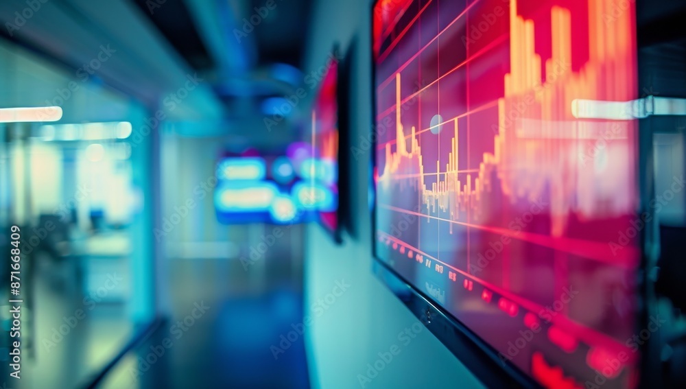 A closeup of an interactive digital display showing colorful graphs and charts, with a blurred background A closeup of an interactive digital display showing colorful graphs and charts, with a blurred background