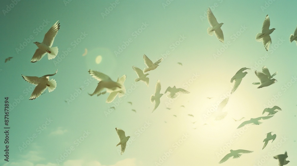 Fototapeta premium Birds in Flight, Sun, Sky