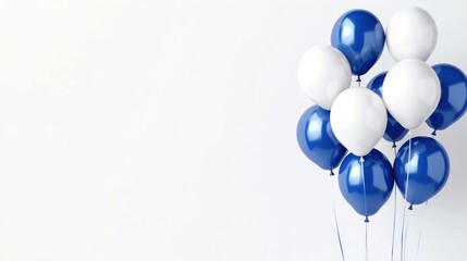 White and blue balloons on a white background with space for text Ideal for advertising banner or celebrations