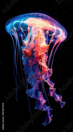 Beautiful jellyfish, glowing color scheme with a black background photo