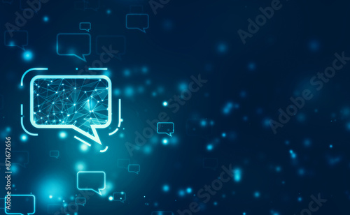 Communication, dialogue, virtual networking, e-commerce concept banner with speech bubbles and copy space in glowing Technology  background, Business Communication concept background