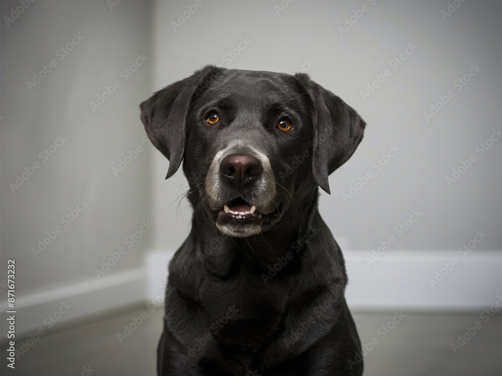 Fototapeta premium Black Labrador Retriever sitting indoors