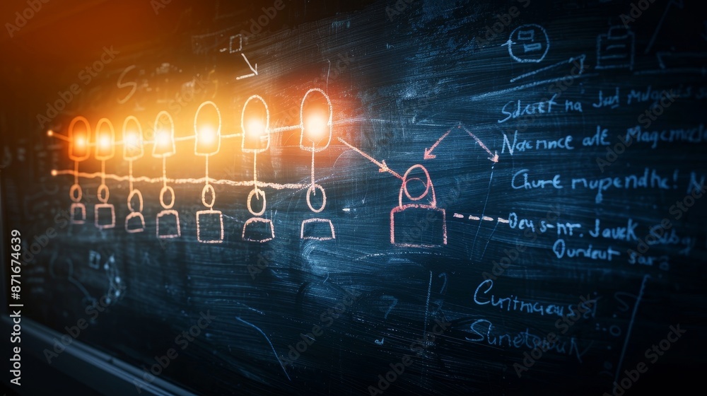 Classroomstyle customer journey map on chalkboard, Customer Journey Map, business framework Classroomstyle customer journey map on chalkboard, Customer Journey Map, business framework