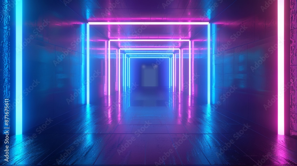 A 3D abstract background render with a blue neon frame flying over the ground, as well as a retrowave and synthwave illustration. A 3D abstract background render with a blue neon frame flying over the ground, as well as a retrowave and synthwave illustration.