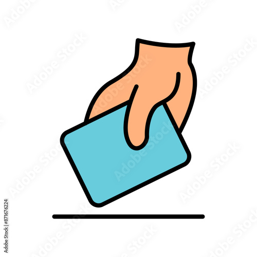 Voting line icon. Hand, ballot, card, election, vote, participation, democracy, decision, choice, candidate, polling station, civic duty, right to vote, voter, ballot box, voting process, political