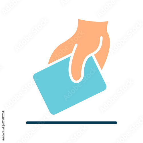 Voting line icon. Hand, ballot, card, election, vote, participation, democracy, decision, choice, candidate, polling station, civic duty, right to vote, voter, ballot box, voting process, political