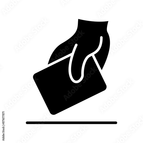 Voting line icon. Hand, ballot, card, election, vote, participation, democracy, decision, choice, candidate, polling station, civic duty, right to vote, voter, ballot box, voting process, political
