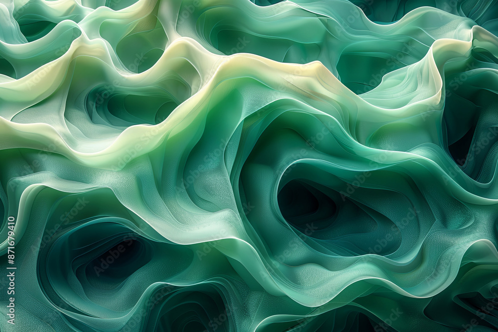Obraz premium Background of a green and blue abstract painting of a wave. The painting has a sense of movement and fluidity, with the waves appearing to be constantly changing and evolving