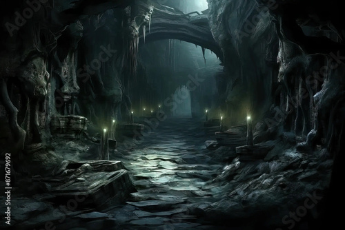 dark, underground, mysterious, tunnels, sinister, labyrinthine  Fantasy wallpaper, rpg  landscape photo