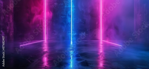 Dark Neon Sci Fi Futuristic Retro Purple Blue Glowing Ceiling Lights Concrete Grunge Garage Stage Tunnel Room Hall 3D Model © Антон Сальников
