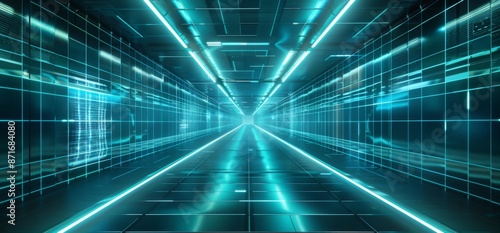 Wallpaper Mural Laser Fluorescent Yellow Purple Green Blue Futuristic Warehouse Hangar Spaceship Realistic Showroom Steel Metal Frame Corridor Tunnel Dark Underground Basement 3D Rendering Torontodigital.ca