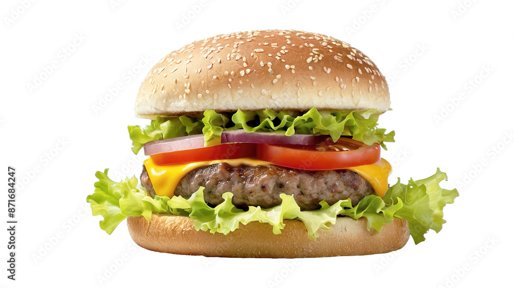 photo of hamburger on isolated transparent background (PNG) photo of hamburger on isolated transparent background (PNG)