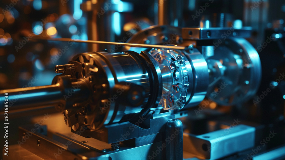 Highlight a detailed view of an interferometer used in physics experiments Highlight a detailed view of an interferometer used in physics experiments