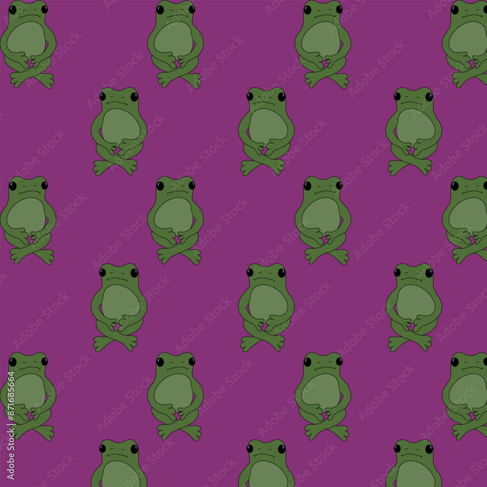 Obraz premium The pattern of a cute frog sitting in a yoga pose and meditating