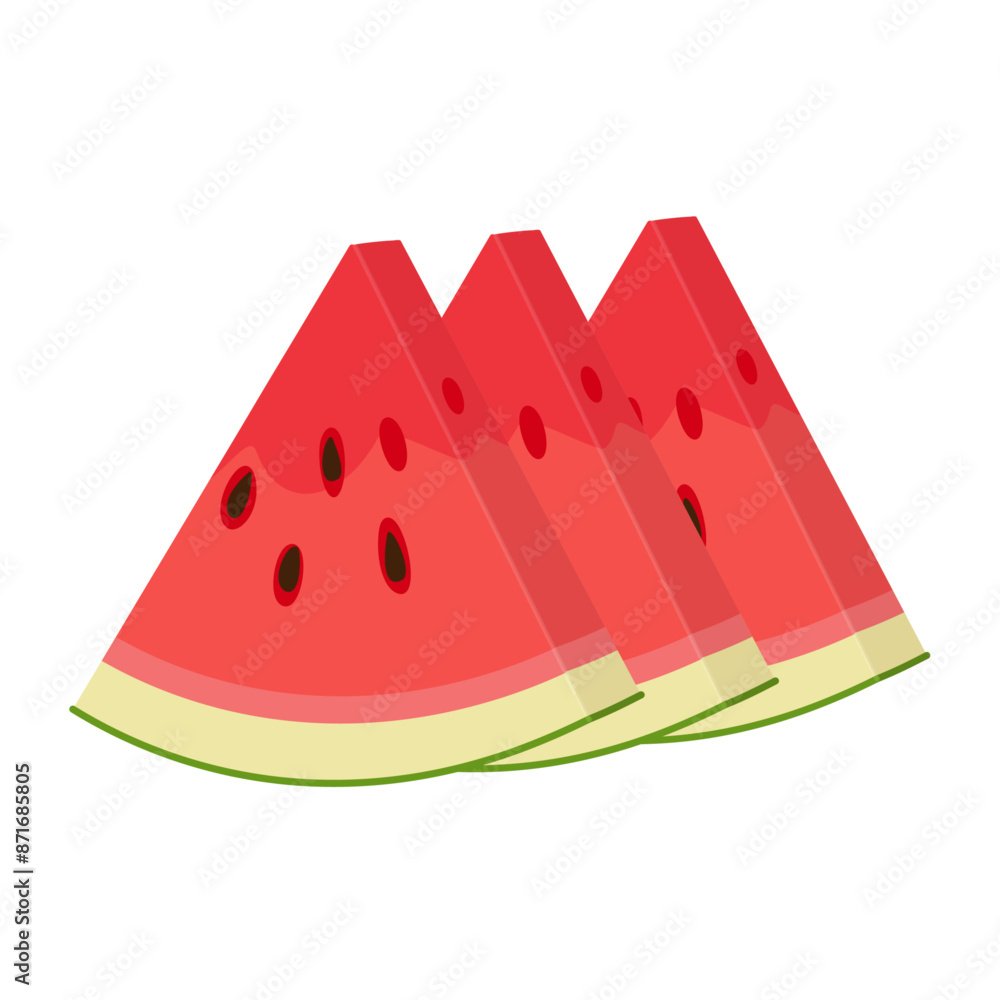 Watermelon slice. Ripe red cut watermelon. Hand drawn Trendy flat style isolated cut fruit organic natural dessert, healthy sweet red juicy Sliced summer fruit. Vector illustration