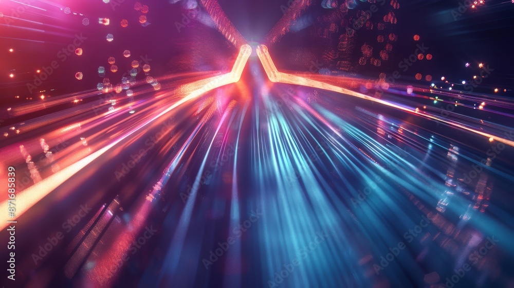 Obraz premium Abstract futuristic background with blue and green glowing neon moving wave lines and bokeh lights. Great wallpaper concept for transporting data.