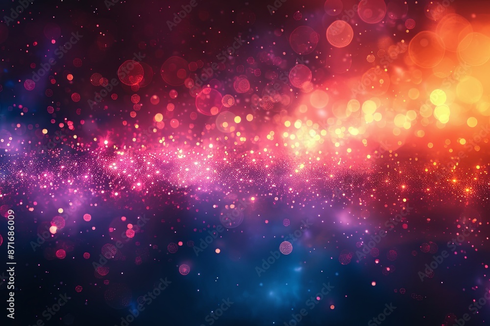 Obraz premium Colorful galaxy of stars and planets with a purple and orange hue. The stars are scattered throughout the galaxy, creating a sense of movement and depth