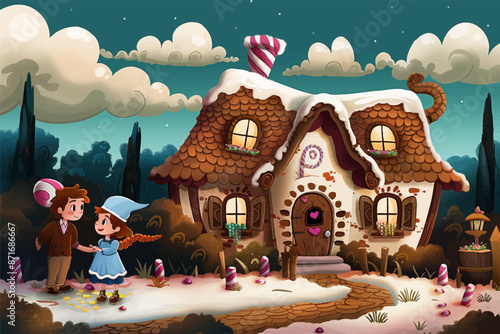 Hansel and gretel near the candy house