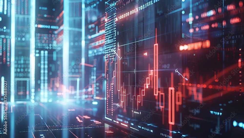 A futuristic financial chart with holographic graphs and data points, representing the advanced technology A futuristic financial chart with holographic graphs and data points, representing the advanced technology