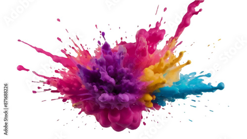 Bright colorful watercolor splash splatter stain brush strokes on white background. Modern vibrant aquarelle spot. Aquarelle explosion on white. Element. Vector watercolor illustration isolated design