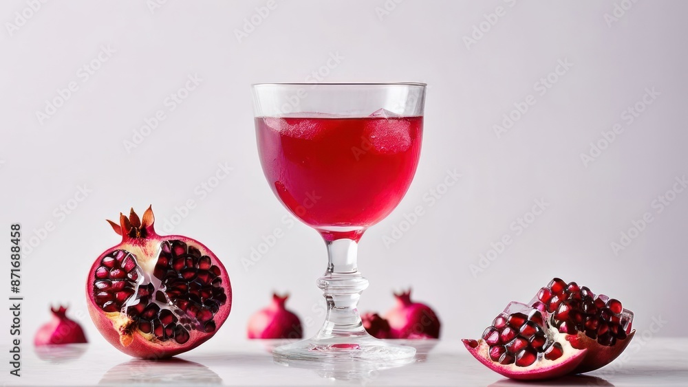 Minimalist Elegance, Refreshing Red Fruit Drink with Pomegranate and Lime Garnish Minimalist Elegance, Refreshing Red Fruit Drink with Pomegranate and Lime Garnish