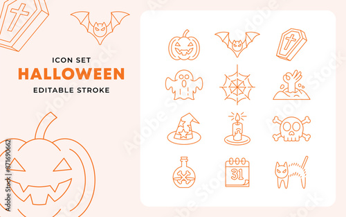 Halloween icon set. outline thin line icons. Collection of perfectly thin icons for web design, app, poster, flyer and modern projects