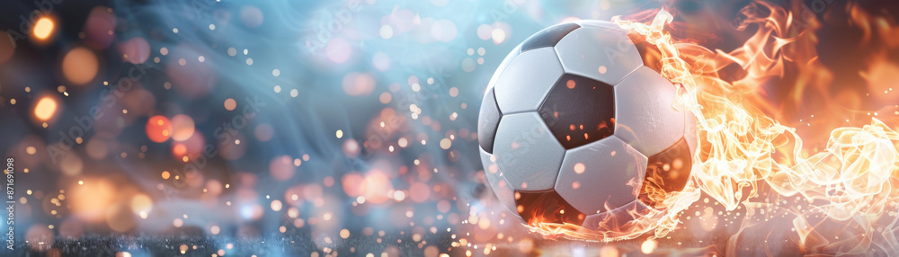 Obraz premium A soccer ball engulfed in flames, representing passion and energy in sports.