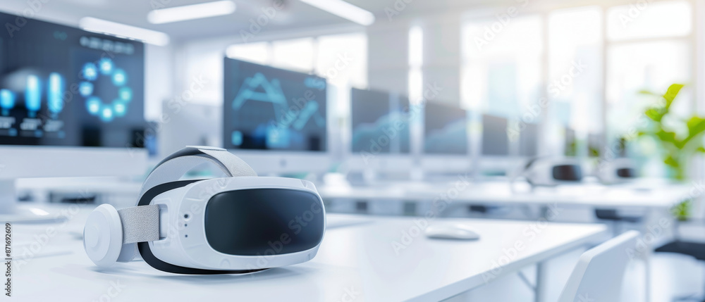Immersive VR technology in business office environment. Immersive VR technology in business office environment.