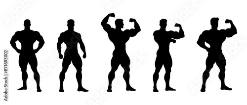 Male bodybuilder silhouette front view black filled vector Illustration icon. Muscleman vector. Muscle builder silhouette. 