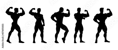 Male bodybuilder silhouette front view black filled vector Illustration icon. Muscleman vector. Muscle builder silhouette. 