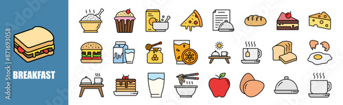 Breakfast icon set for design elements,food, meal, morning, healthy, eating
