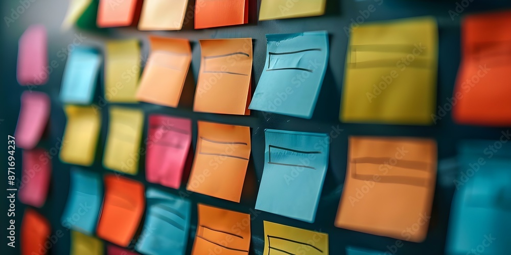 Obraz premium How Colorful Sticky Notes on a Whiteboard Can Spark Creativity and Innovation in Brainstorming. Concept Creativity, Innovation, Brainstorming, Sticky Notes, Whiteboard