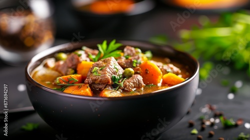 Beef and vegetable instant soup, hearty and filling © apichat
