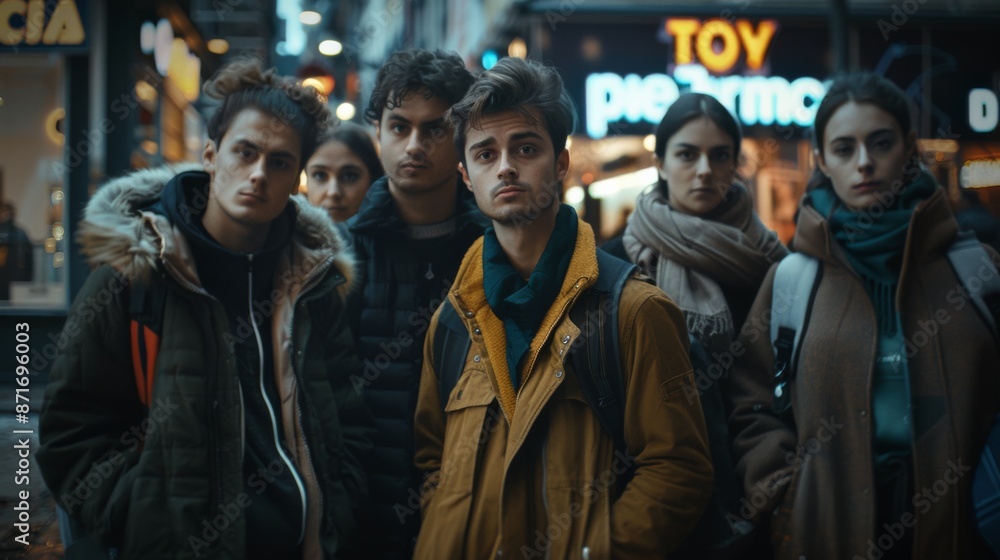 Group of people is standing on the street Group of people is standing on the street