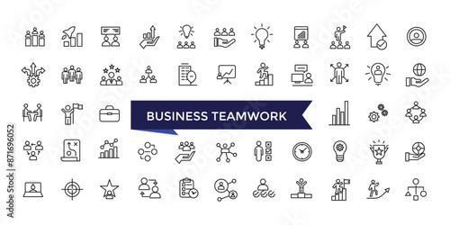 Business Teamwork, Team Building icon set with editable stroke collection for web and ui. Line icons pack. Vector illustration.