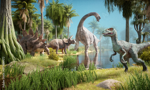 Fotografija Prehistoric land with dinosaurs.