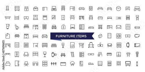 Furniture Fittings Icon set with editable stroke collection for web and ui. Line icons pack. Vector illustration.
