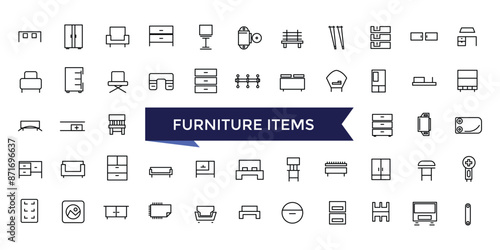 Furniture Fittings Icon set with editable stroke collection for web and ui. Line icons pack. Vector illustration.