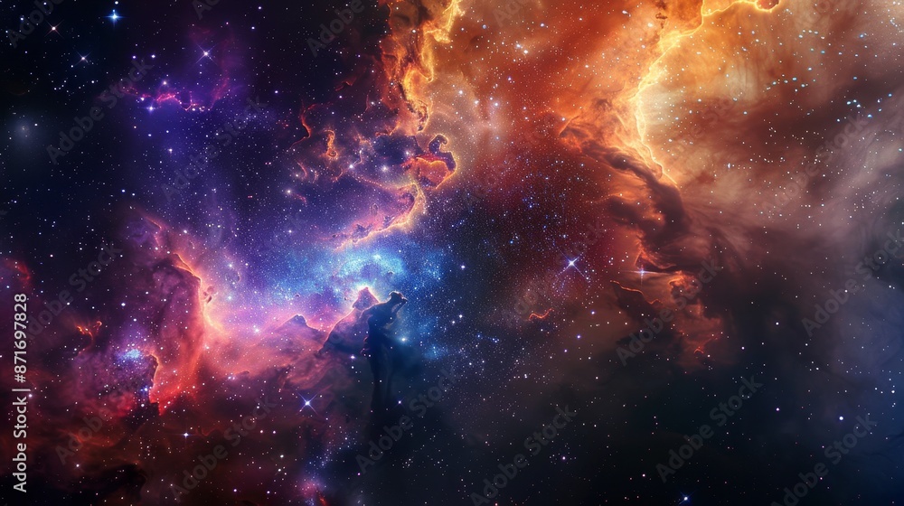 Fototapeta premium A colorful galaxy with a blue and orange cloud
