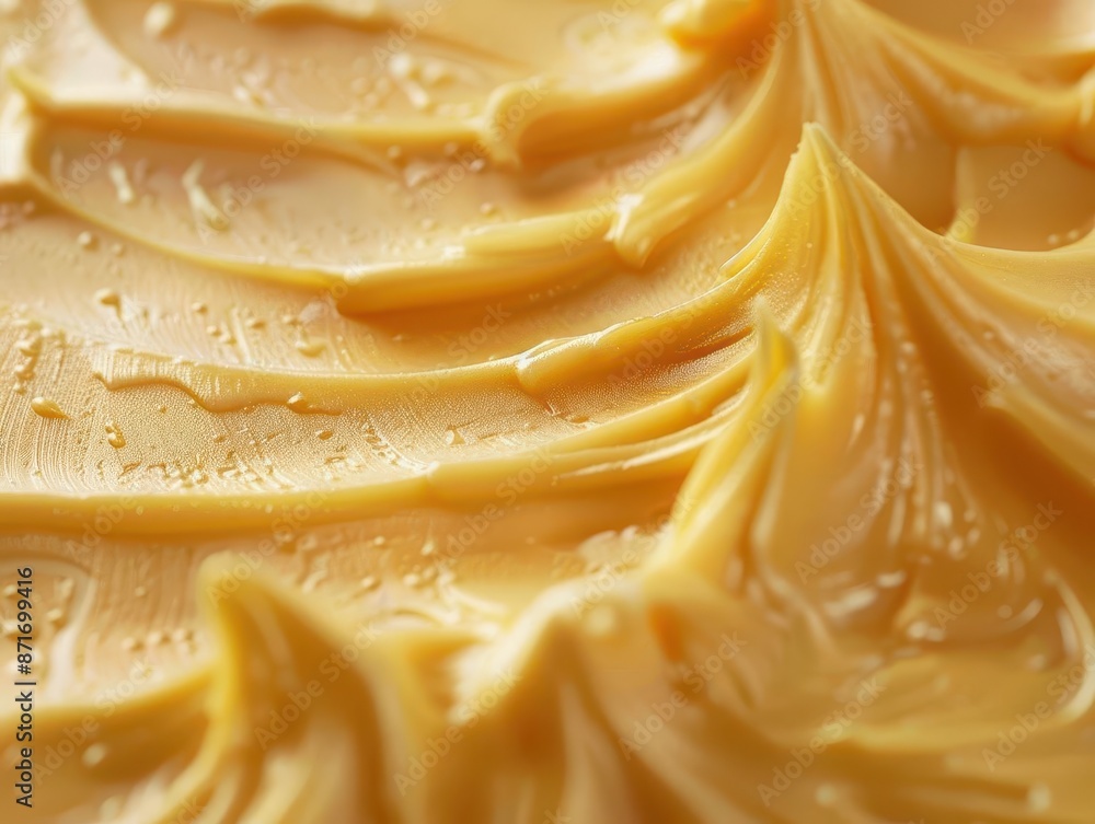 extreme closeup of golden butter surface rich creamy texture with intricate swirls and ridges warm lighting accentuates depth and lusciousness evoking indulgence and culinary artistry extreme closeup of golden butter surface rich creamy texture with intricate swirls and ridges warm lighting accentuates depth and lusciousness evoking indulgence and culinary artistry