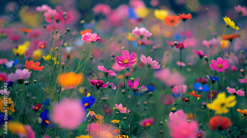 poppy flower field on the background of mountains and blue sky with clouds,Beautiful nature early spring landscapes professional photography,Field of pink flowers, warm sunny day. Background design   © samar