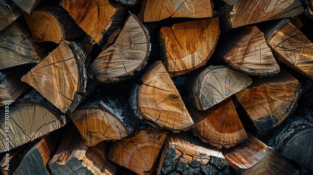 Stack of dried chopped firewood logs with open space in panorama Stack of dried chopped firewood logs with open space in panorama