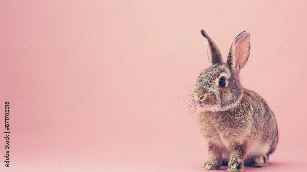Obraz premium Pet care Small bunny on soft pink backdrop with space for text Portrait orientation