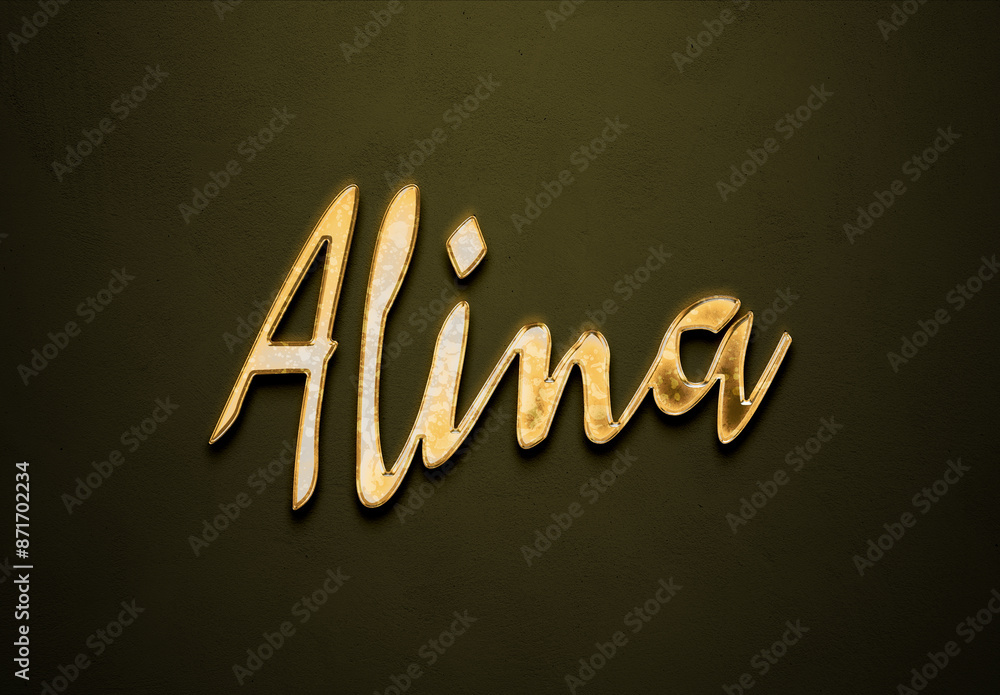 Old gold text effect of Russian name Alina with 3D glossy style Mockup. Old gold text effect of Russian name Alina with 3D glossy style Mockup.