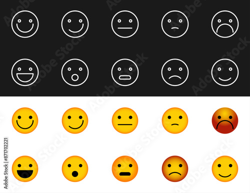 Emoji icon sets. Ui, website, app and Professional Work Labels. linear and filled emoji collection. Face Emoticon Sticker. Vector illustration concept.