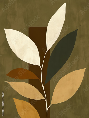 Green Beige, Terracotta, Orange, Brown Leaves Abstract Illustration photo