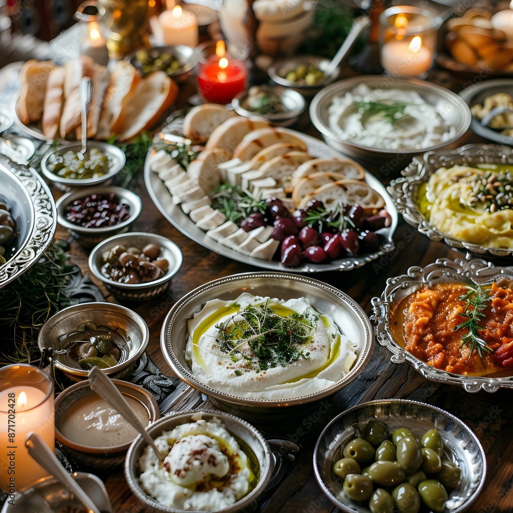 Feast of Delicious Appetizers and Snacks on a Rustic Table Feast of Delicious Appetizers and Snacks on a Rustic Table